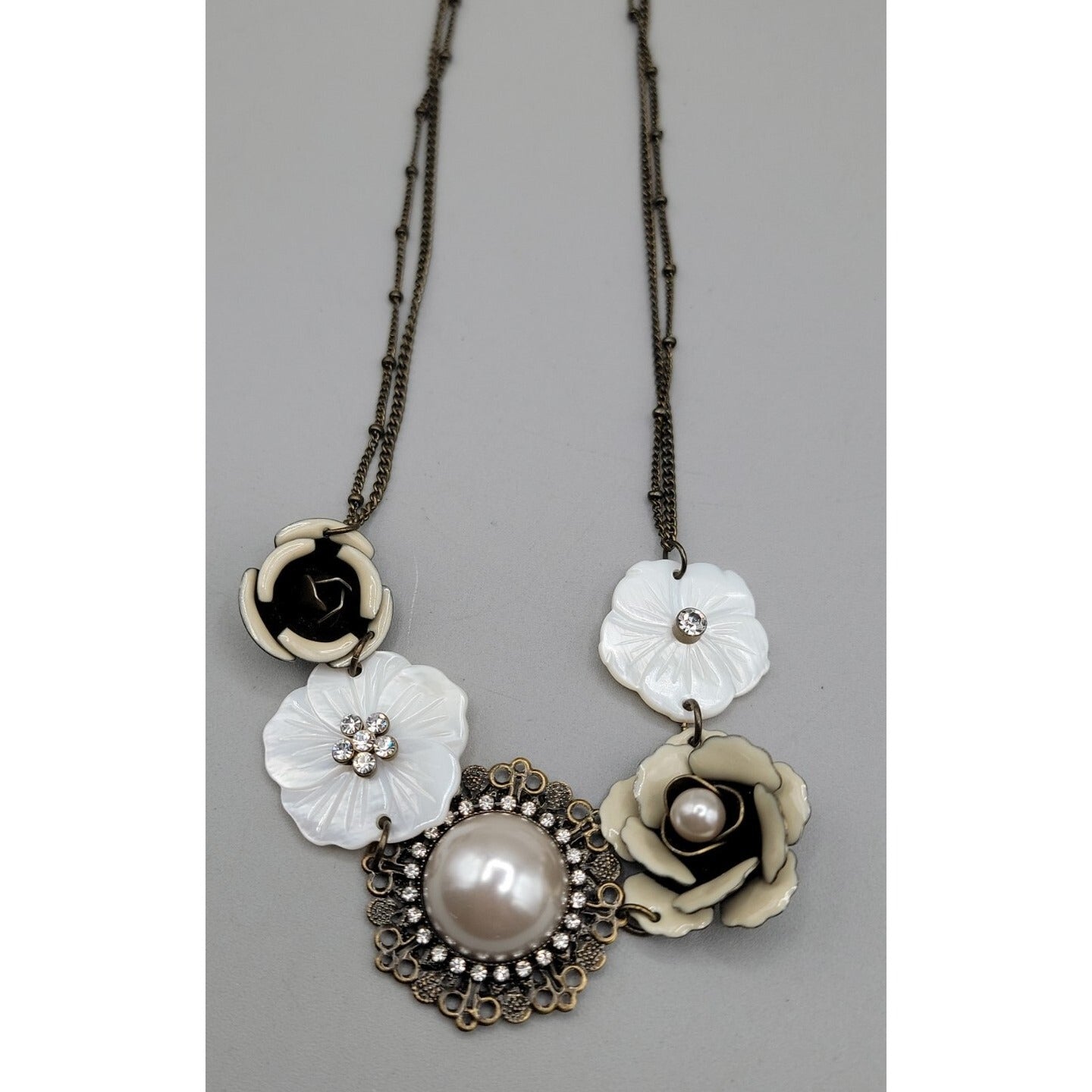 Park Lane Statement Necklace J'adore Flower & Mother Of Pearl 20" Vintage