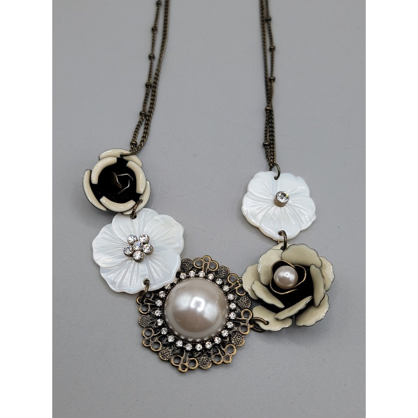 Park Lane Statement Necklace J'adore Flower & Mother Of Pearl 20" Vintage
