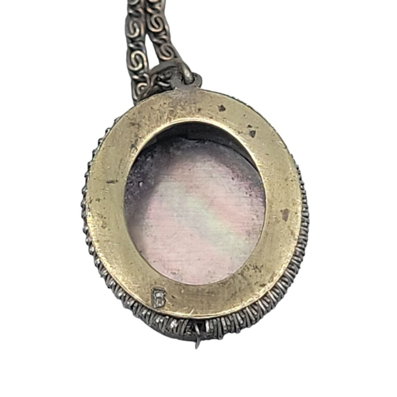 Vintage Italian Signed BS 800 Silver Mother of Pearl Carved Cameo Necklace Ring Set