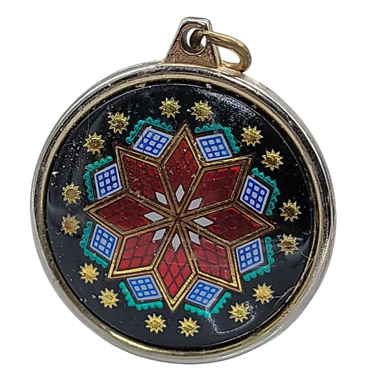 Vintage Cloisonne Enamel Star Pendant Reversible Starburst Medallion Pendant