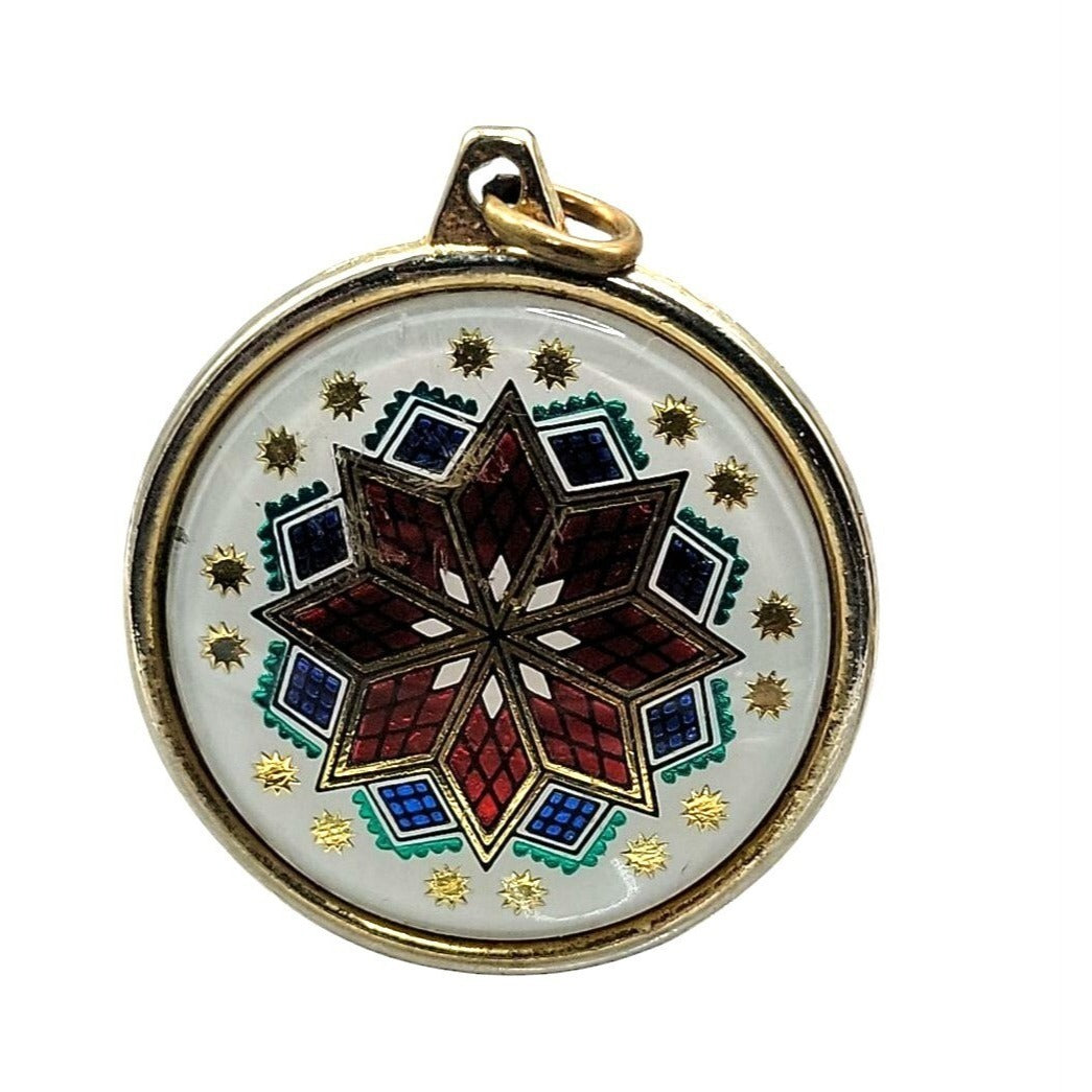 Vintage Cloisonne Enamel Star Pendant Reversible Starburst Medallion Pendant