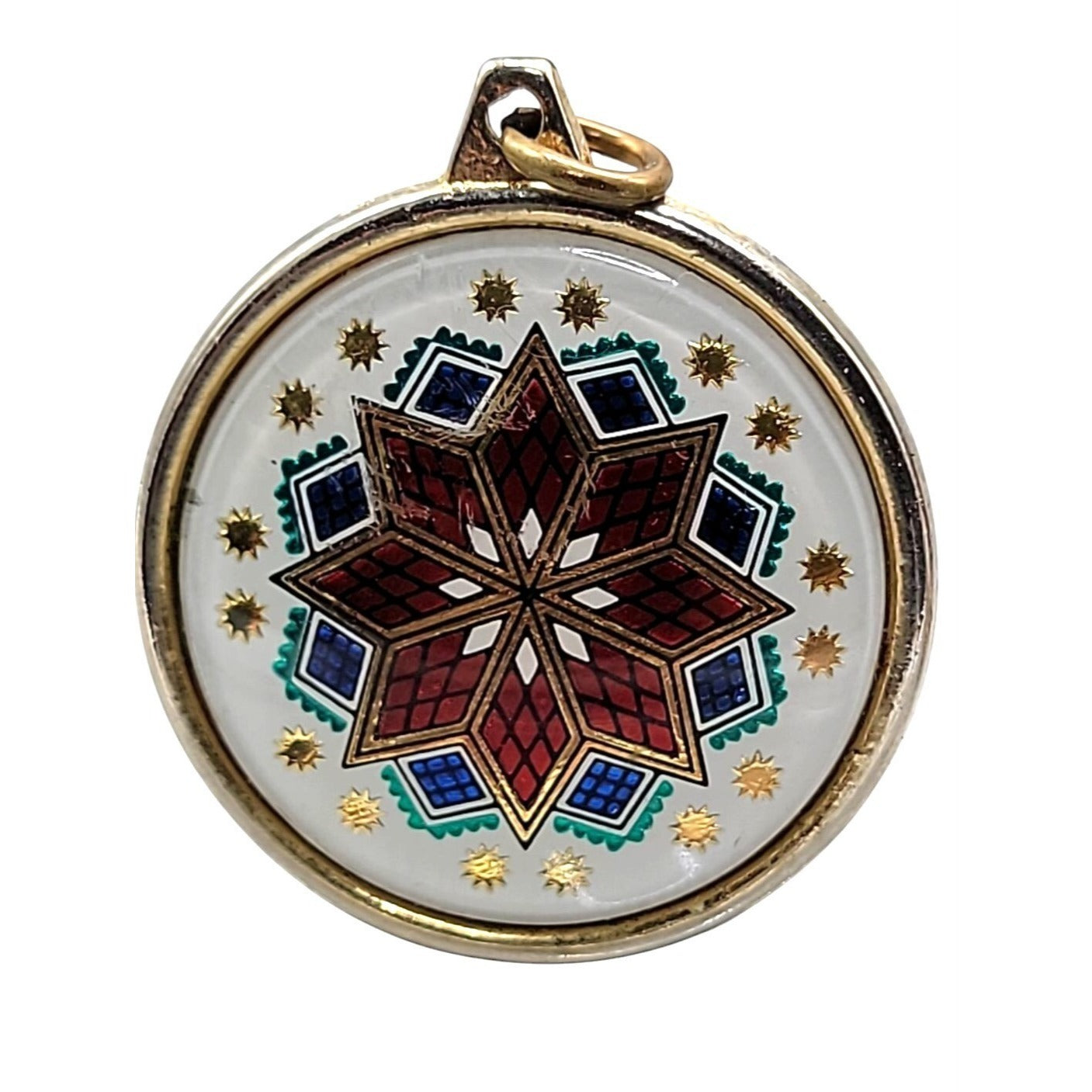Vintage Cloisonne Enamel Star Pendant Reversible Starburst Medallion Pendant