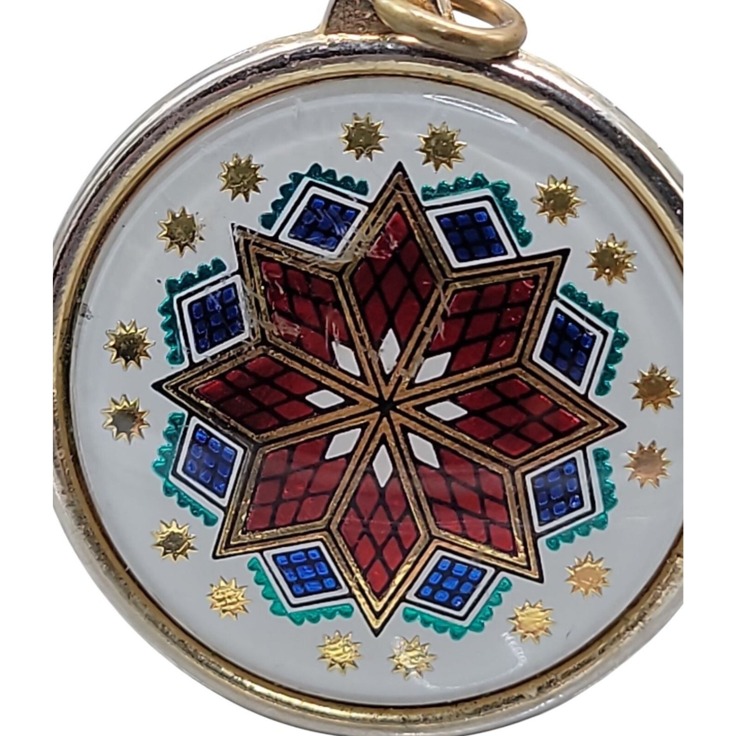 Vintage Cloisonne Enamel Star Pendant Reversible Starburst Medallion Pendant