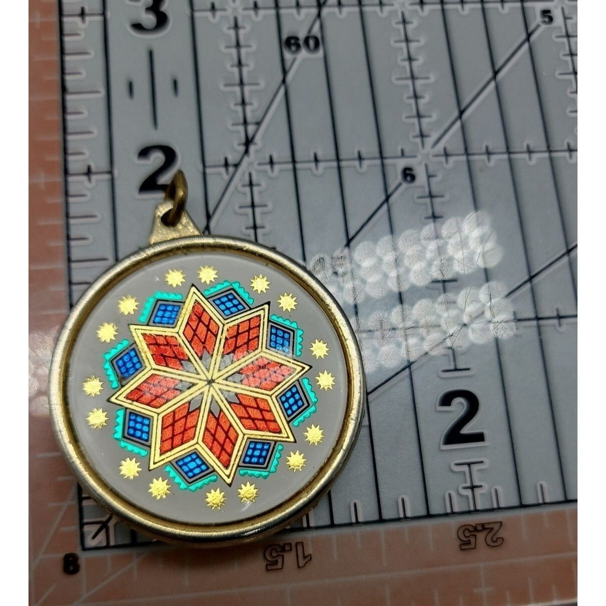 Vintage Cloisonne Enamel Star Pendant Reversible Starburst Medallion Pendant