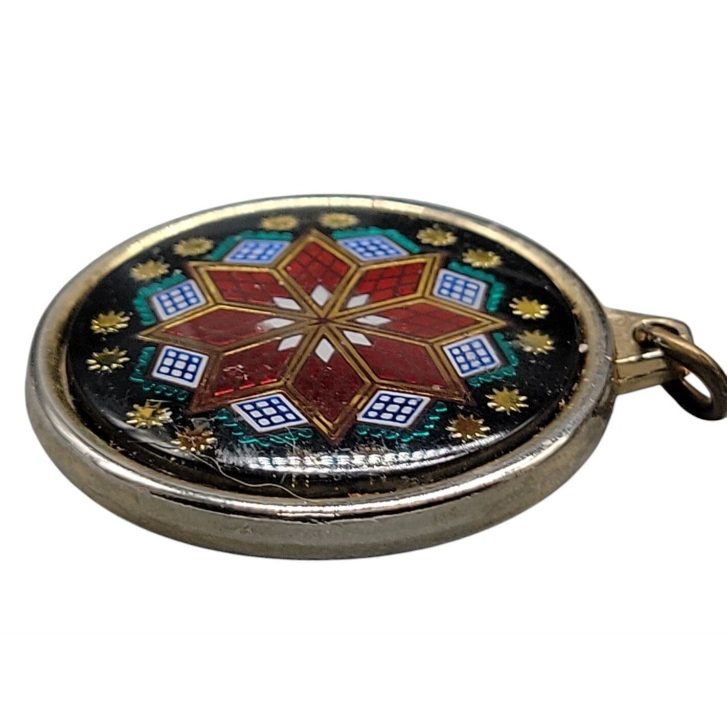 Vintage Cloisonne Enamel Star Pendant Reversible Starburst Medallion Pendant