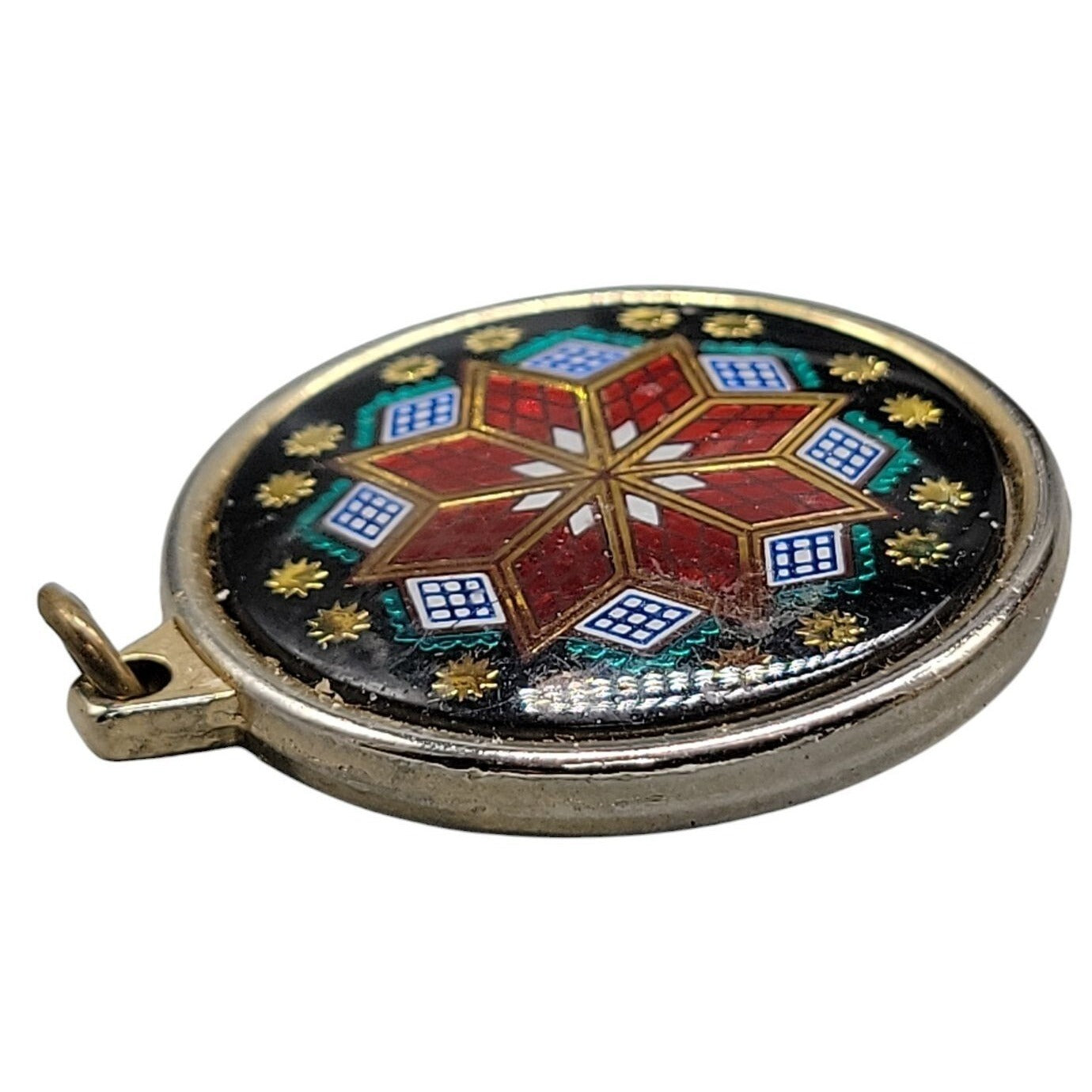 Vintage Cloisonne Enamel Star Pendant Reversible Starburst Medallion Pendant