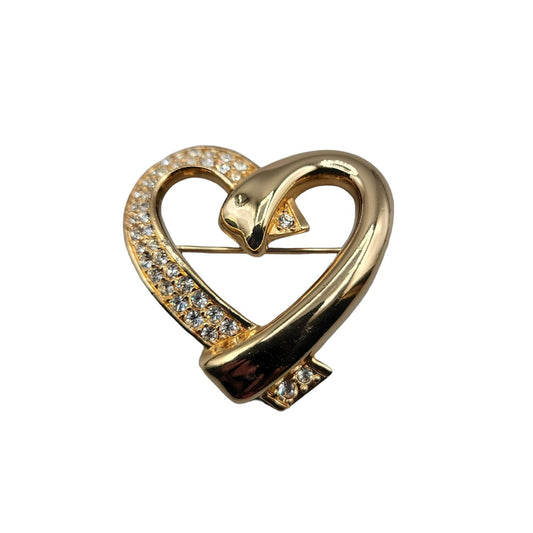Swarovski Pave Crystal Heart Brooch Gold Plated Vintage Swan Stamp Pin