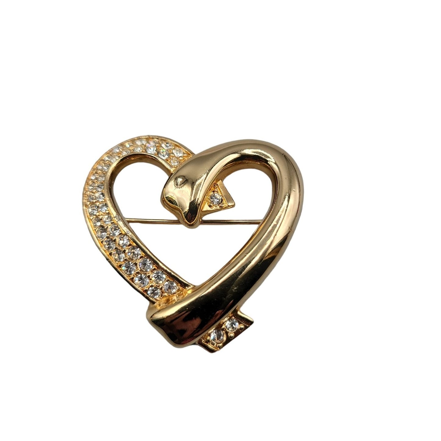 Swarovski Pave Crystal Heart Brooch Gold Plated Vintage Swan Stamp Pin
