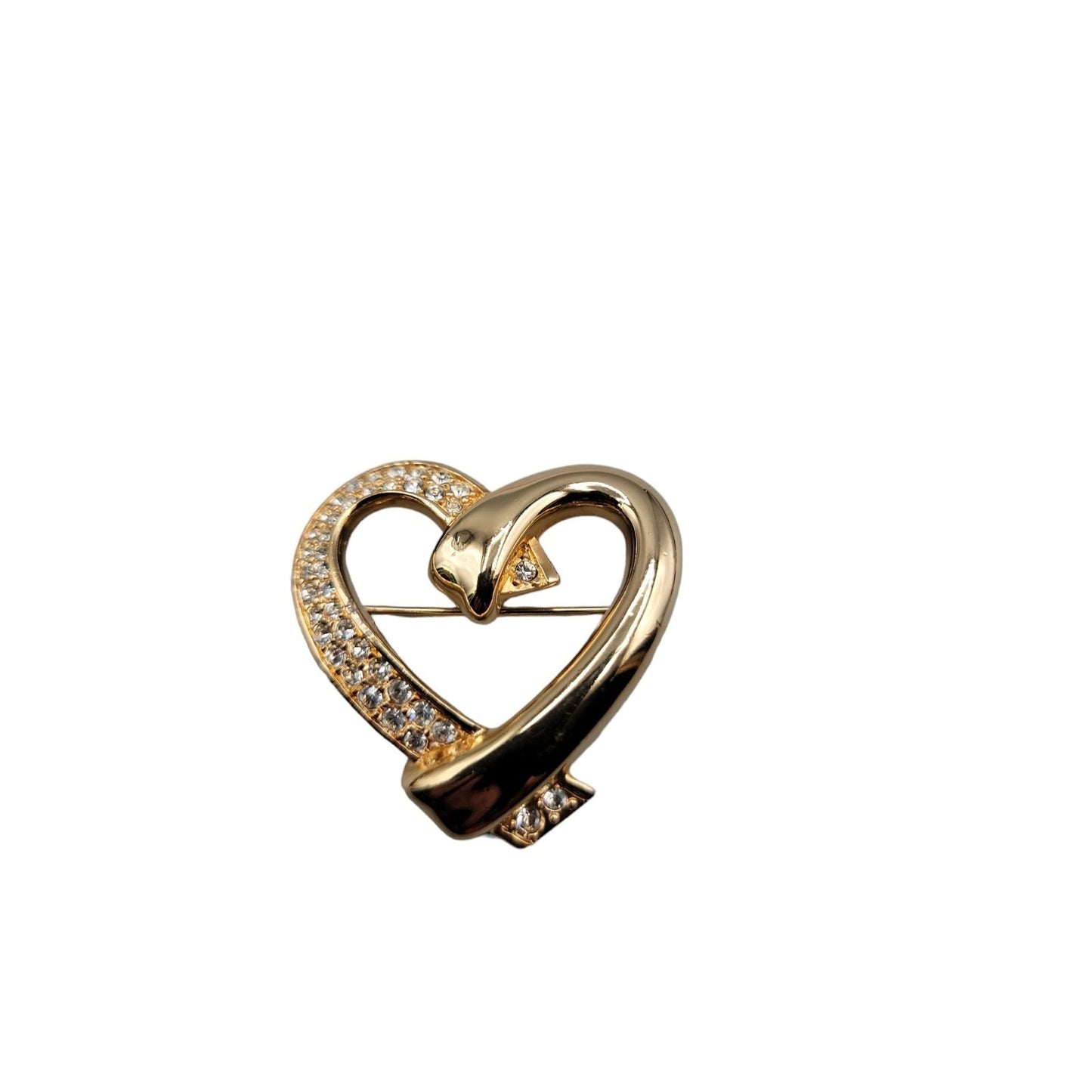Swarovski Pave Crystal Heart Brooch Gold Plated Vintage Swan Stamp Pin