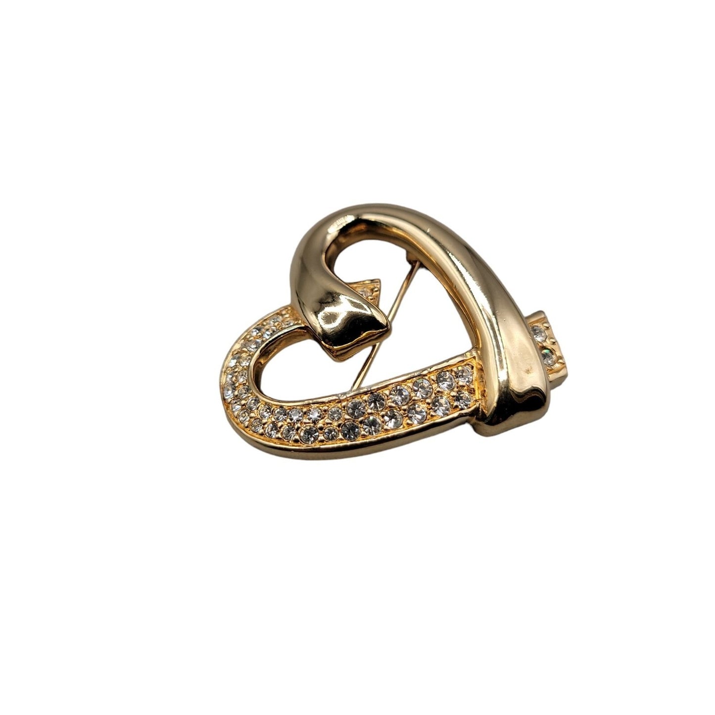Swarovski Pave Crystal Heart Brooch Gold Plated Vintage Swan Stamp Pin
