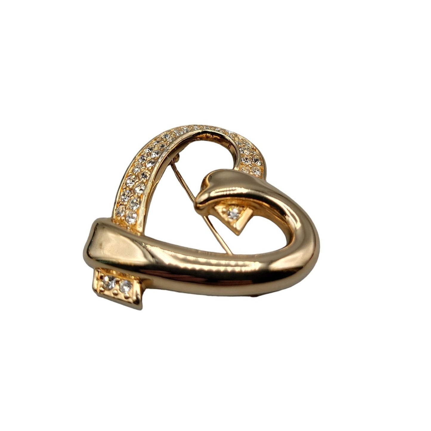 Swarovski Pave Crystal Heart Brooch Gold Plated Vintage Swan Stamp Pin