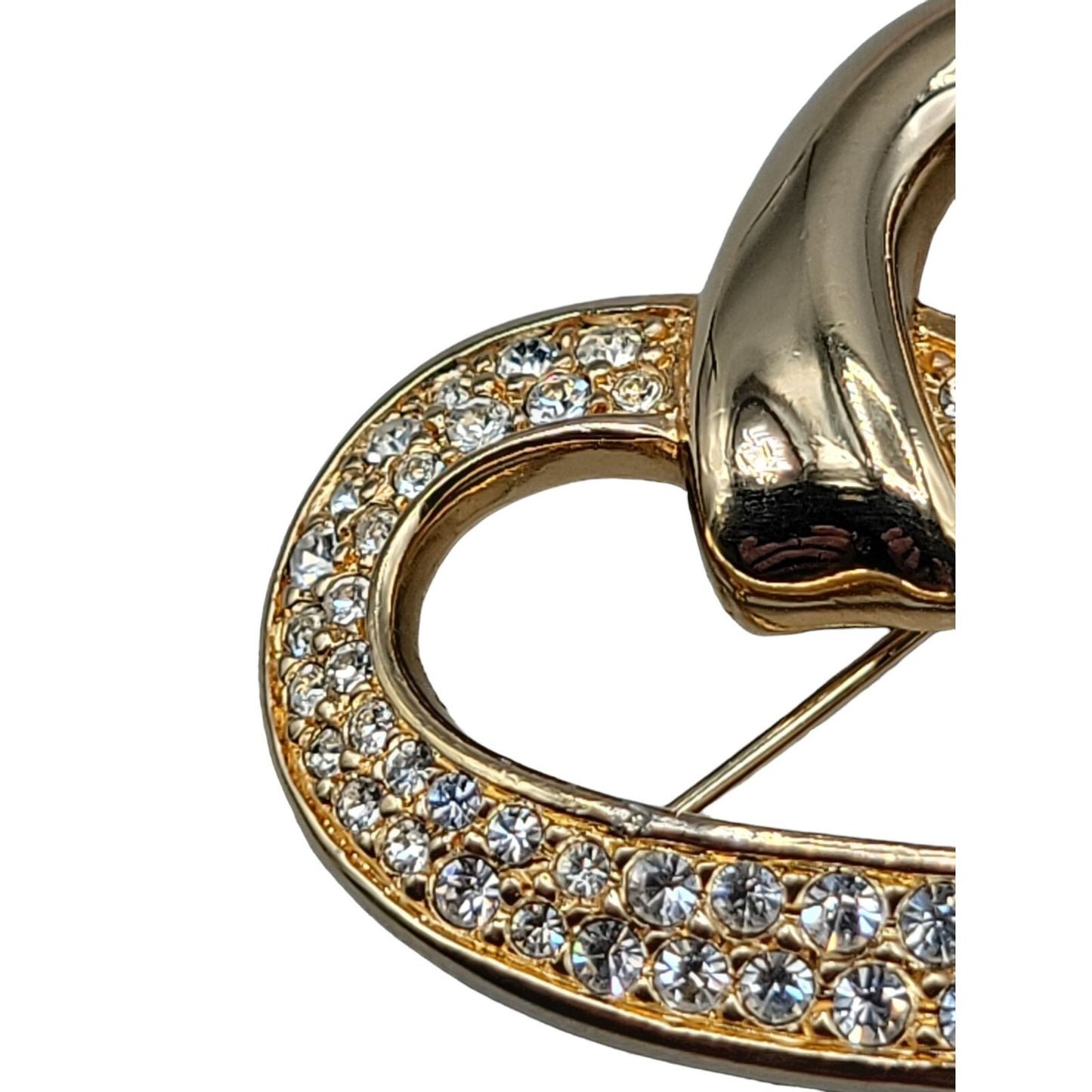 Swarovski Pave Crystal Heart Brooch Gold Plated Vintage Swan Stamp Pin