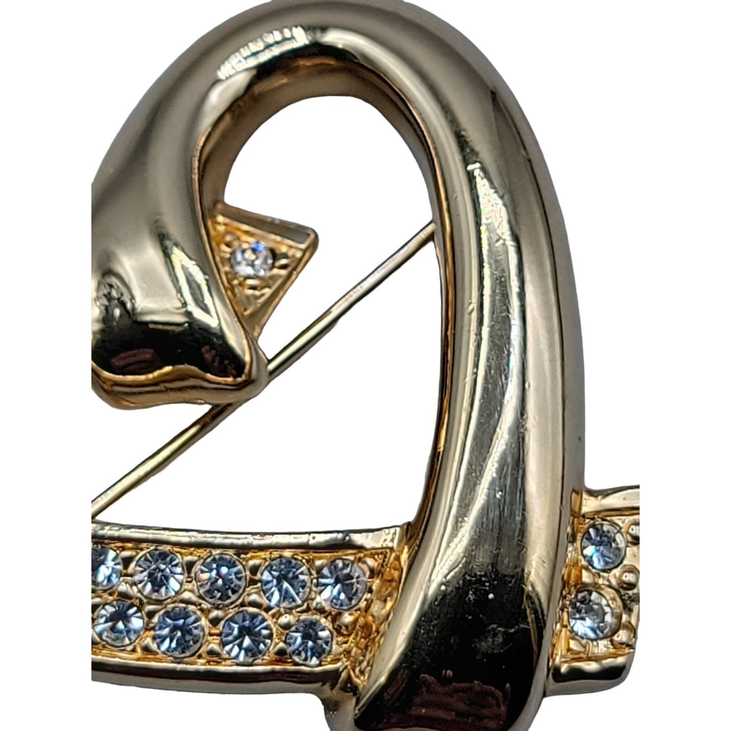 Swarovski Pave Crystal Heart Brooch Gold Plated Vintage Swan Stamp Pin