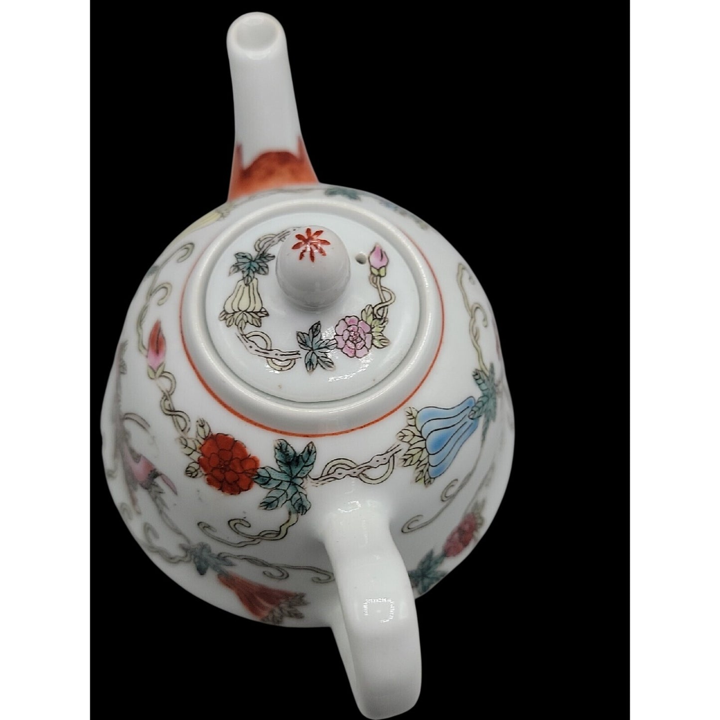 Vintage Chinese Jingdezhen Teapot Porcelain Hand Painted Butterfly Famille