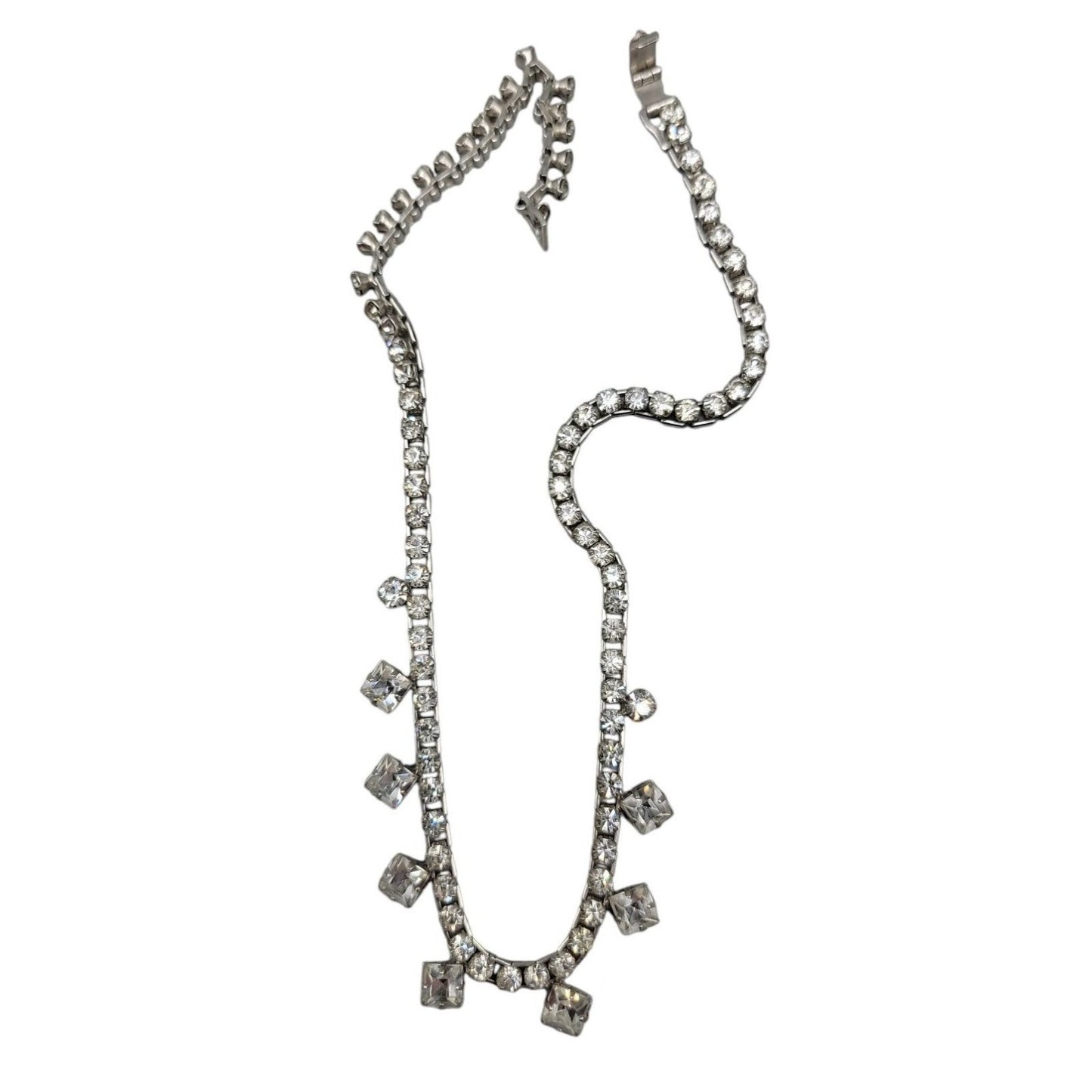 Princess Diamante Studded Necklace Vintage 17" Rhinestone Chain Silver Tone