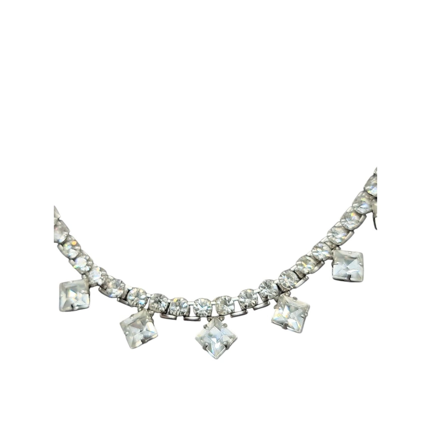 Princess Diamante Studded Necklace Vintage 17" Rhinestone Chain Silver Tone