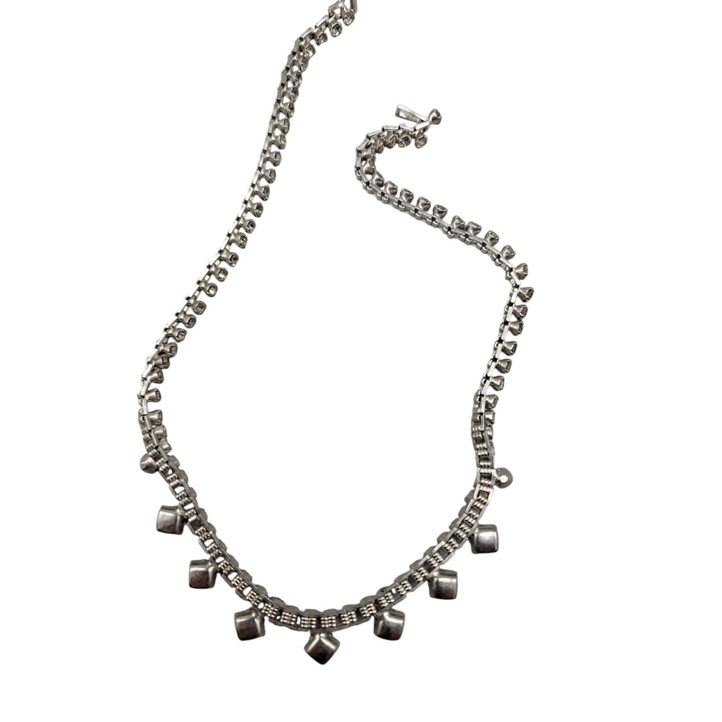 Princess Diamante Studded Necklace Vintage 17" Rhinestone Chain Silver Tone