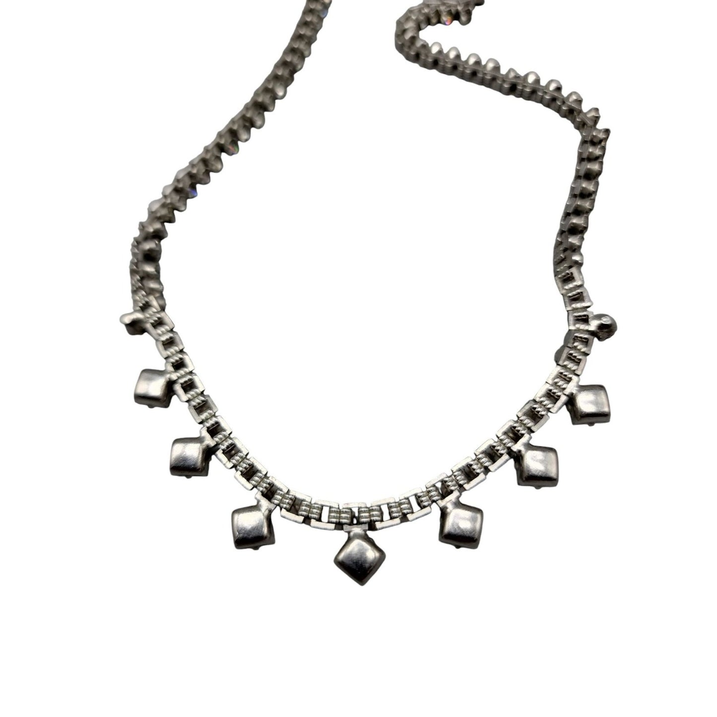 Princess Diamante Studded Necklace Vintage 17" Rhinestone Chain Silver Tone