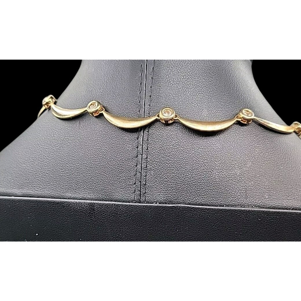 Calla Lilly Pendant Necklace OB SIGNED Gold Plated Rhinestones Two 19" Chains