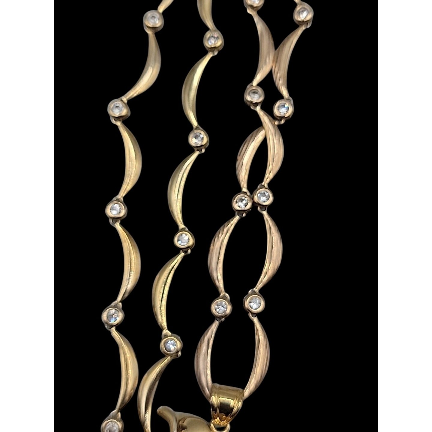 Calla Lilly Pendant Necklace OB SIGNED Gold Plated Rhinestones Two 19" Chains