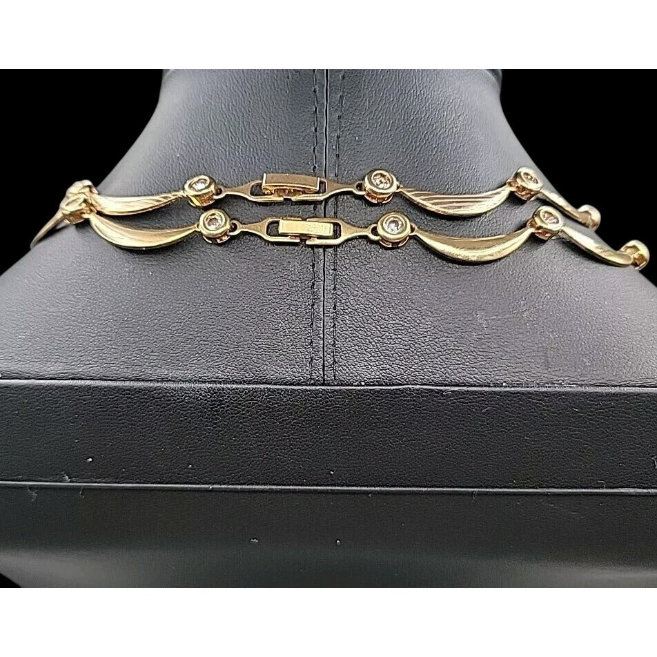 Calla Lilly Pendant Necklace OB SIGNED Gold Plated Rhinestones Two 19" Chains