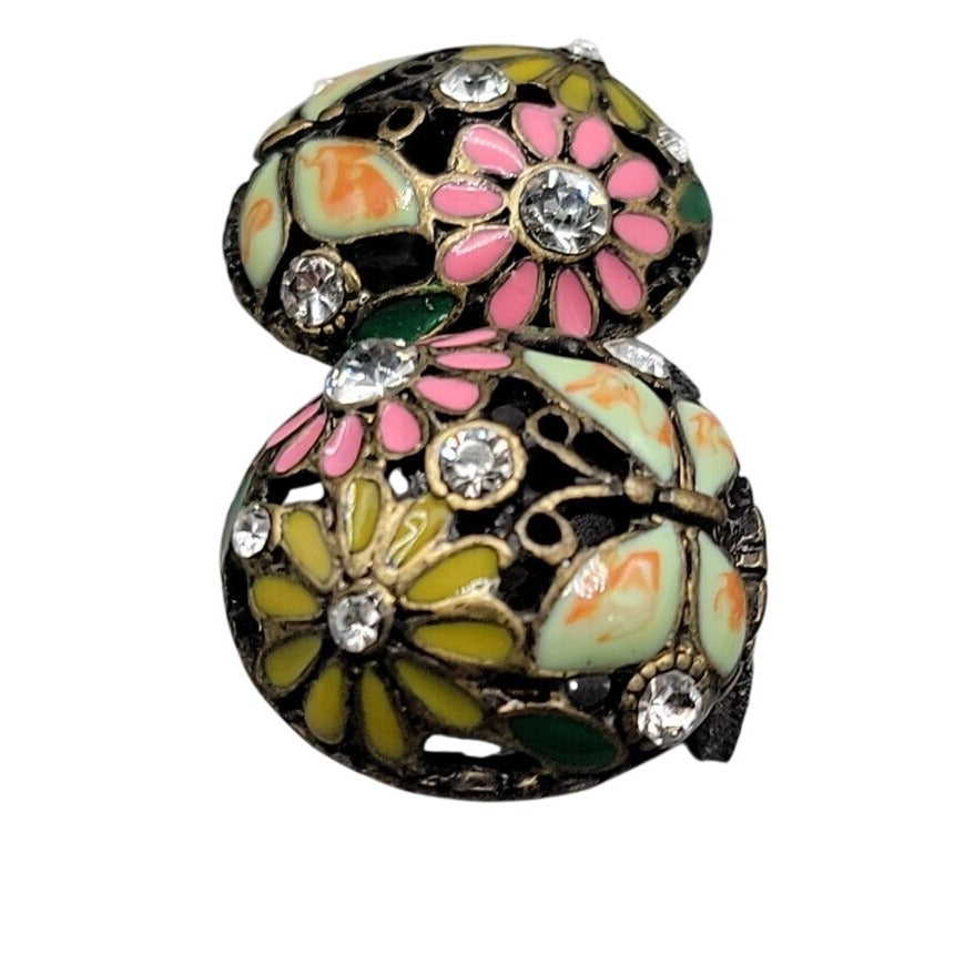 Cloisonne Butterfly Flower Button Earrings Rhinestone Dome Post Pierced Ears