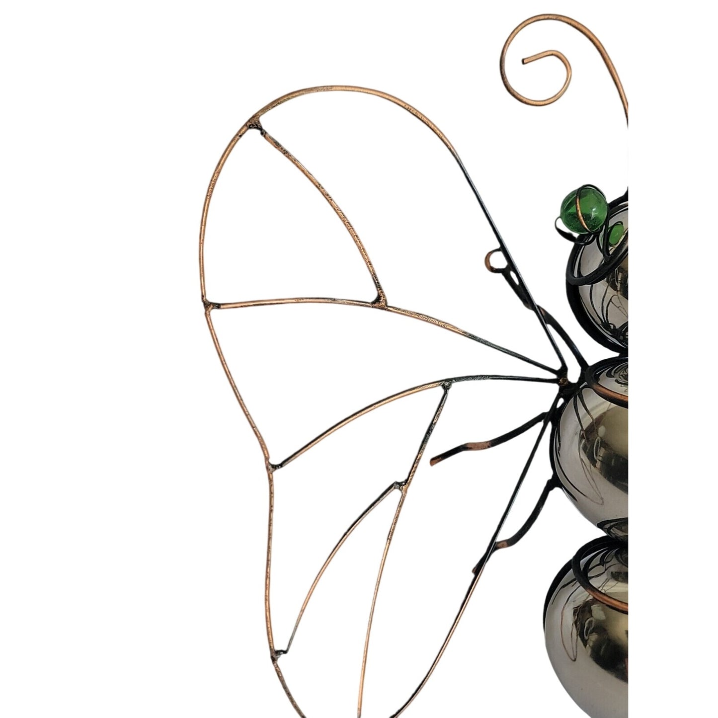 Butterfly Wall Decoration Large Wire For Home Silver Body Green Marble Eyes
