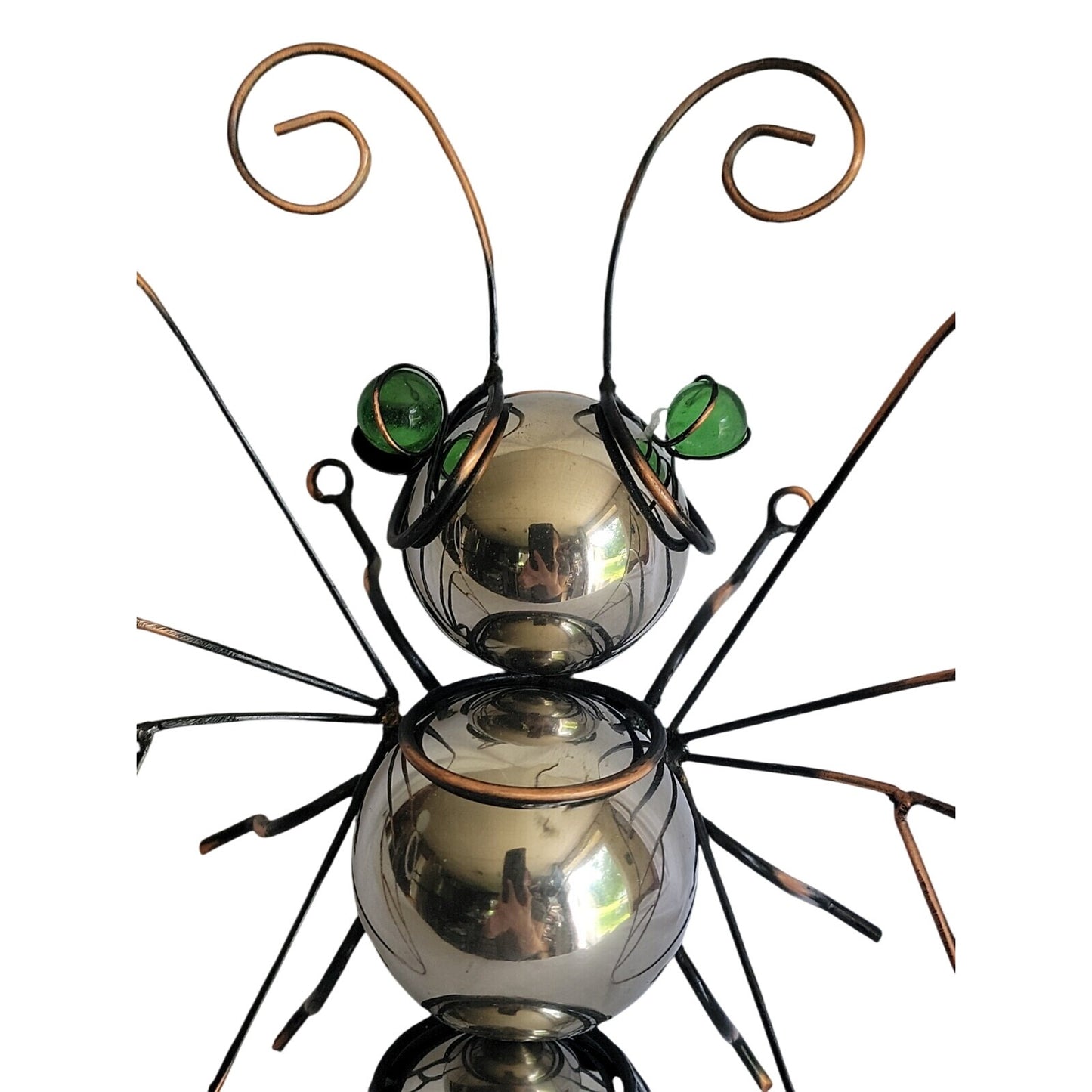 Butterfly Wall Decoration Large Wire For Home Silver Body Green Marble Eyes