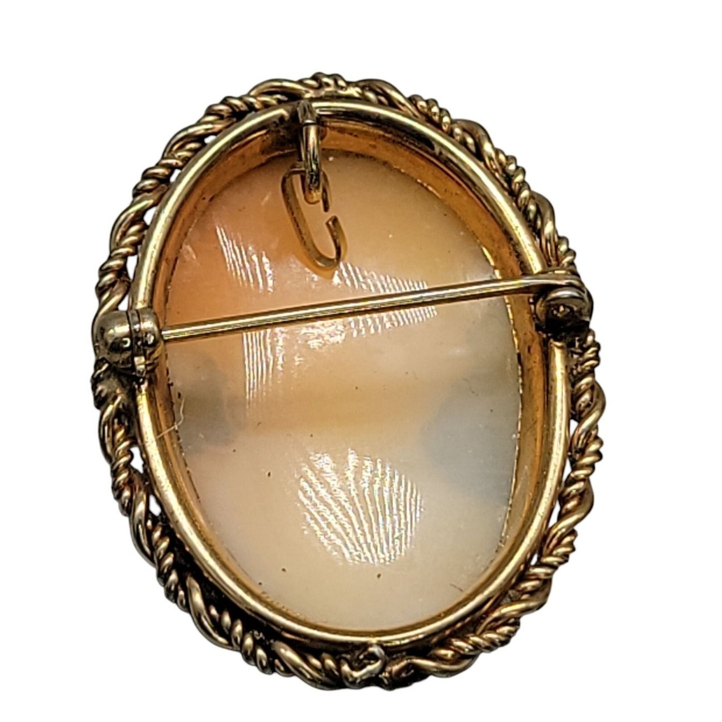 Rolyn 12kgf Carved Shell Cameo Brooch Pendant Signed R INC Vintage Estate