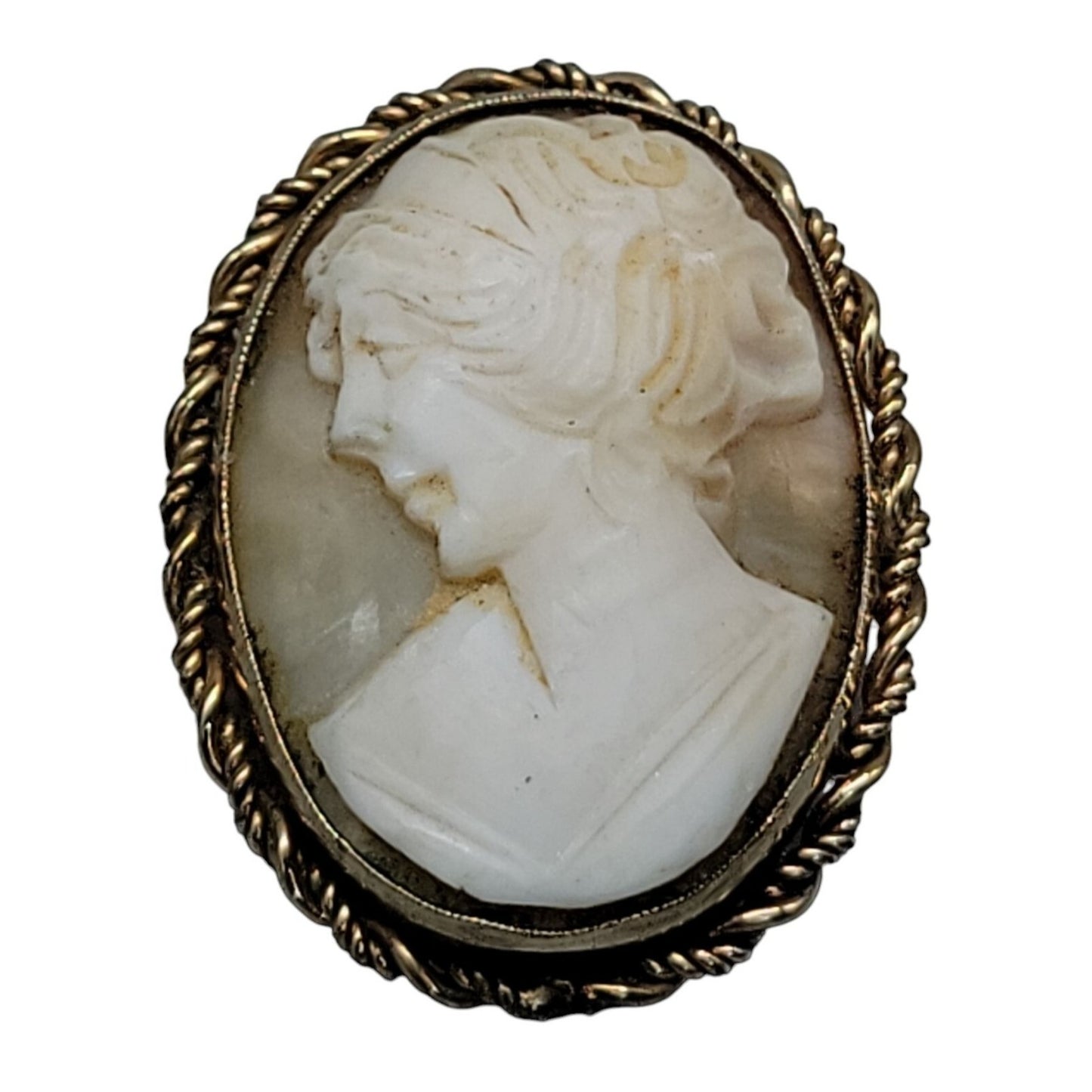 Rolyn 12kgf Carved Shell Cameo Brooch Pendant Signed R INC Vintage Estate