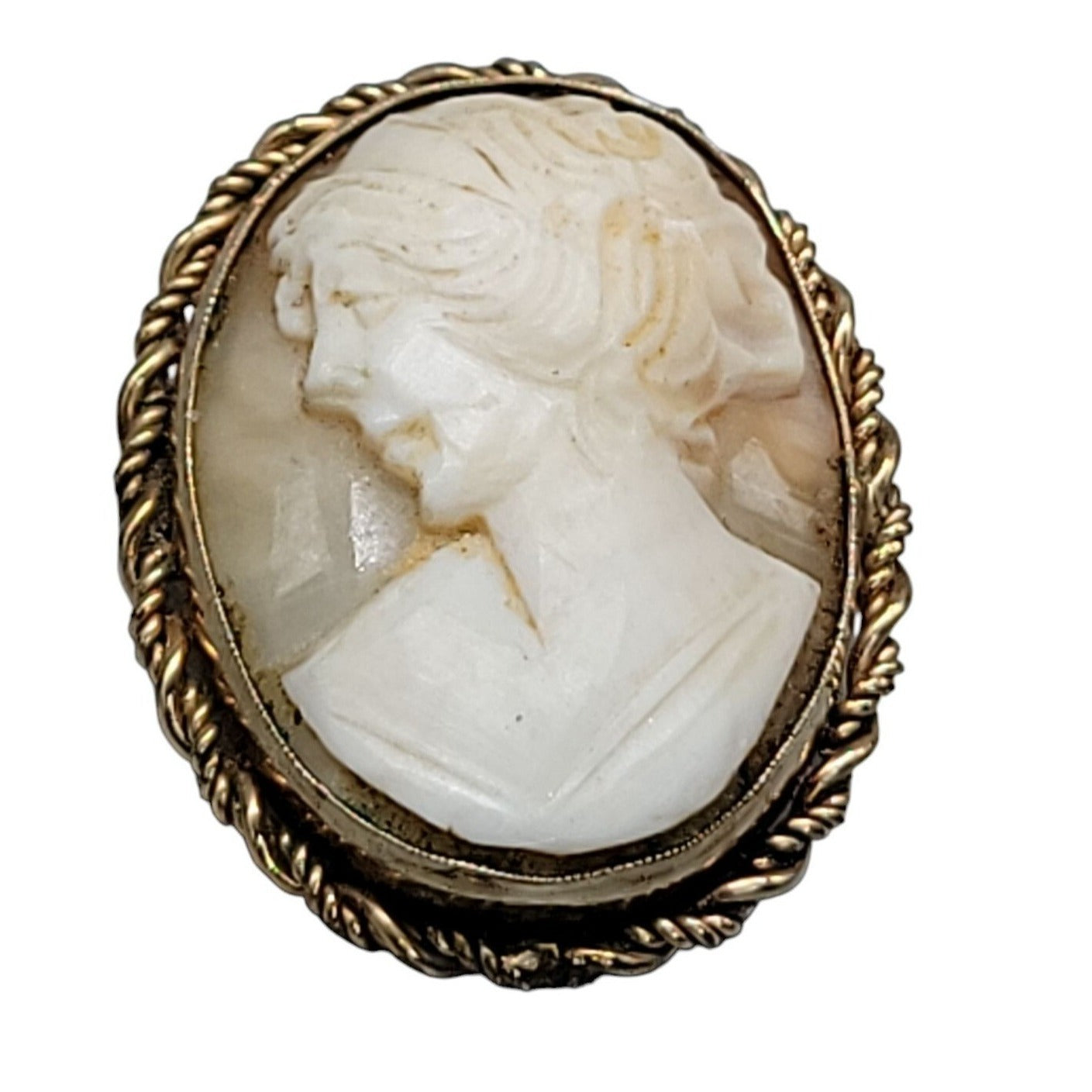 Rolyn 12kgf Carved Shell Cameo Brooch Pendant Signed R INC Vintage Estate