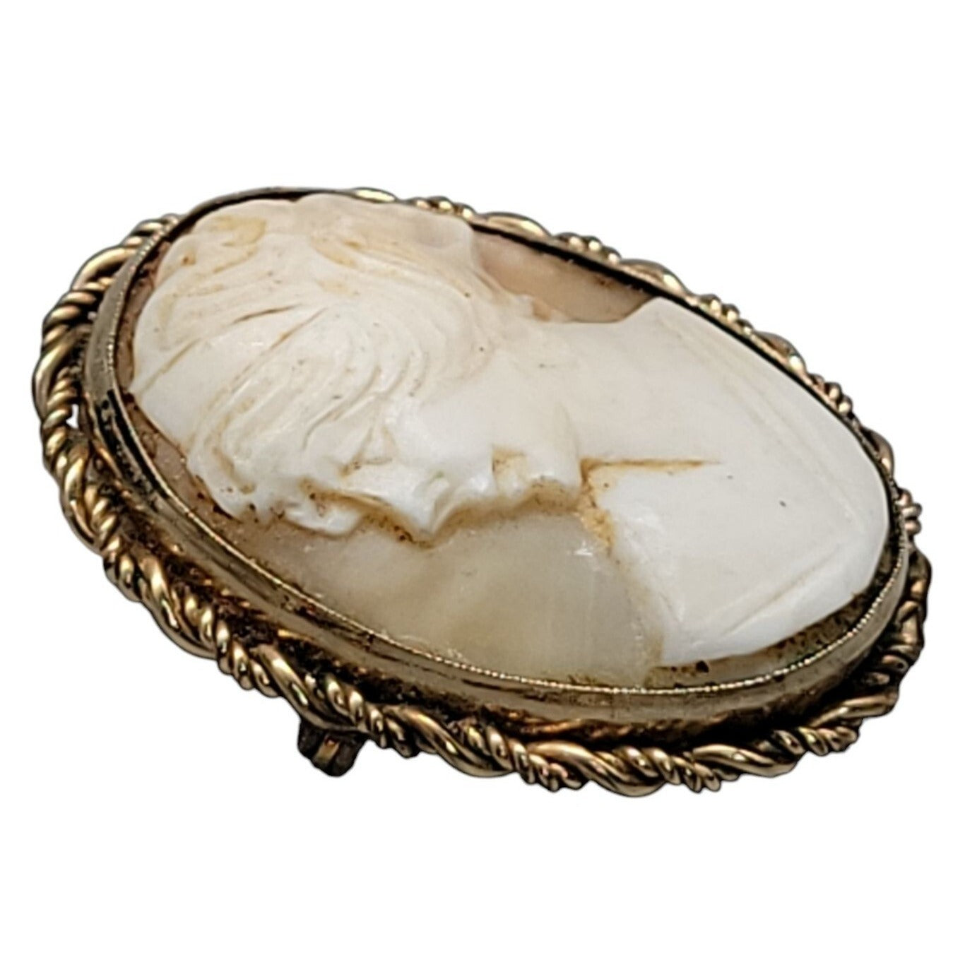 Rolyn 12kgf Carved Shell Cameo Brooch Pendant Signed R INC Vintage Estate