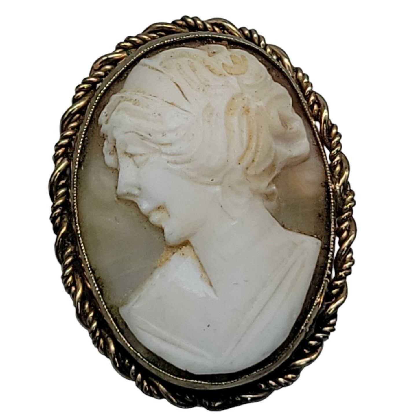 Rolyn 12kgf Carved Shell Cameo Brooch Pendant Signed R INC Vintage Estate