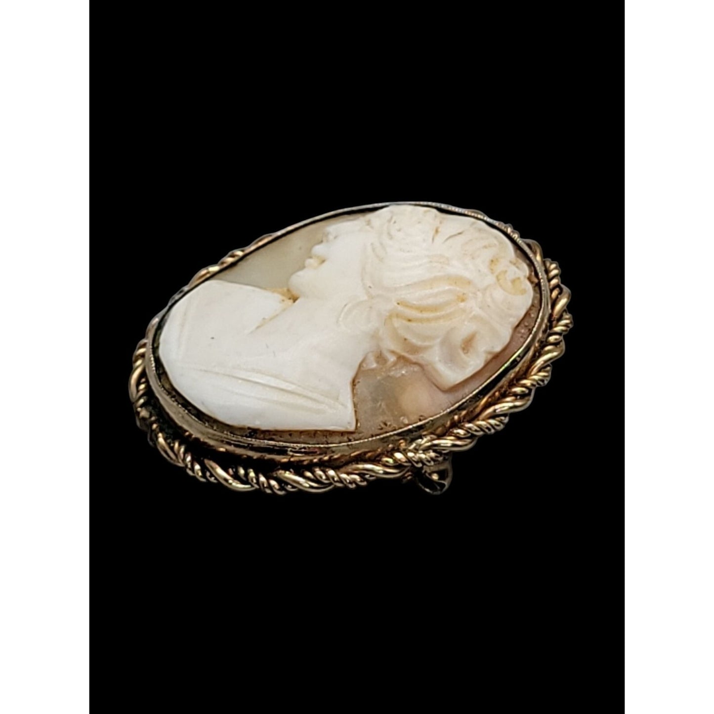 Rolyn 12kgf Carved Shell Cameo Brooch Pendant Signed R INC Vintage Estate