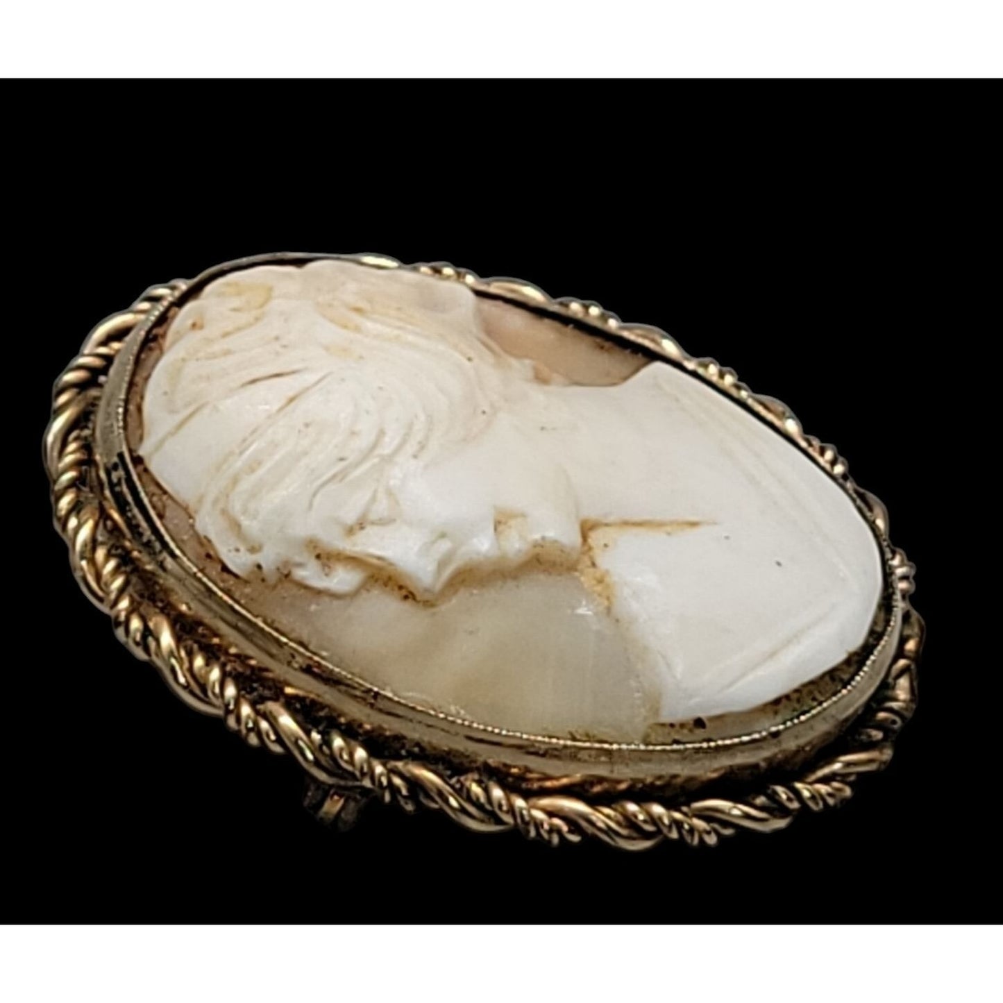 Rolyn 12kgf Carved Shell Cameo Brooch Pendant Signed R INC Vintage Estate