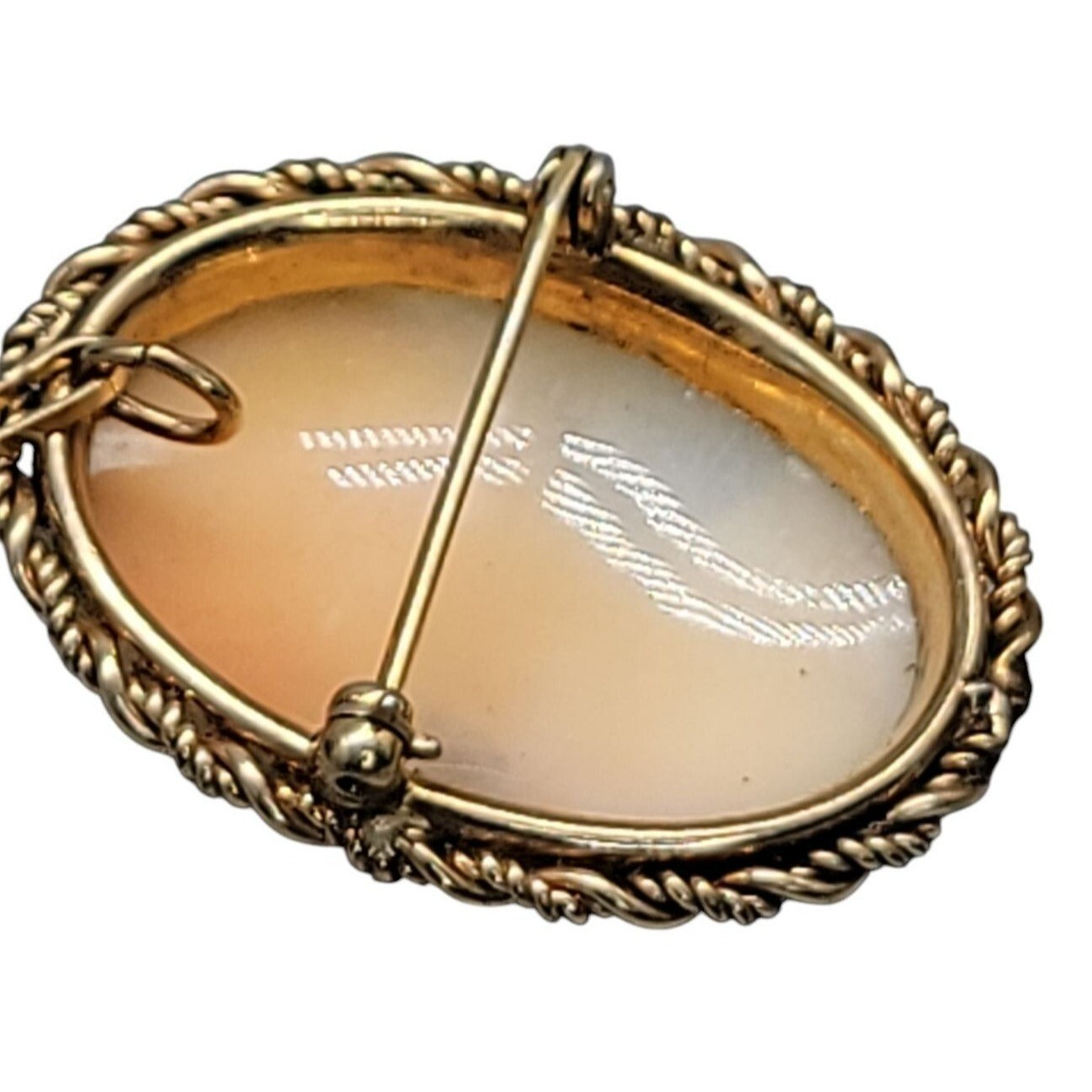 Rolyn 12kgf Carved Shell Cameo Brooch Pendant Signed R INC Vintage Estate