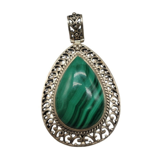 Doug Paulus Sterling Silver Malachite Pendant DP 925 India Teardrop Shaped