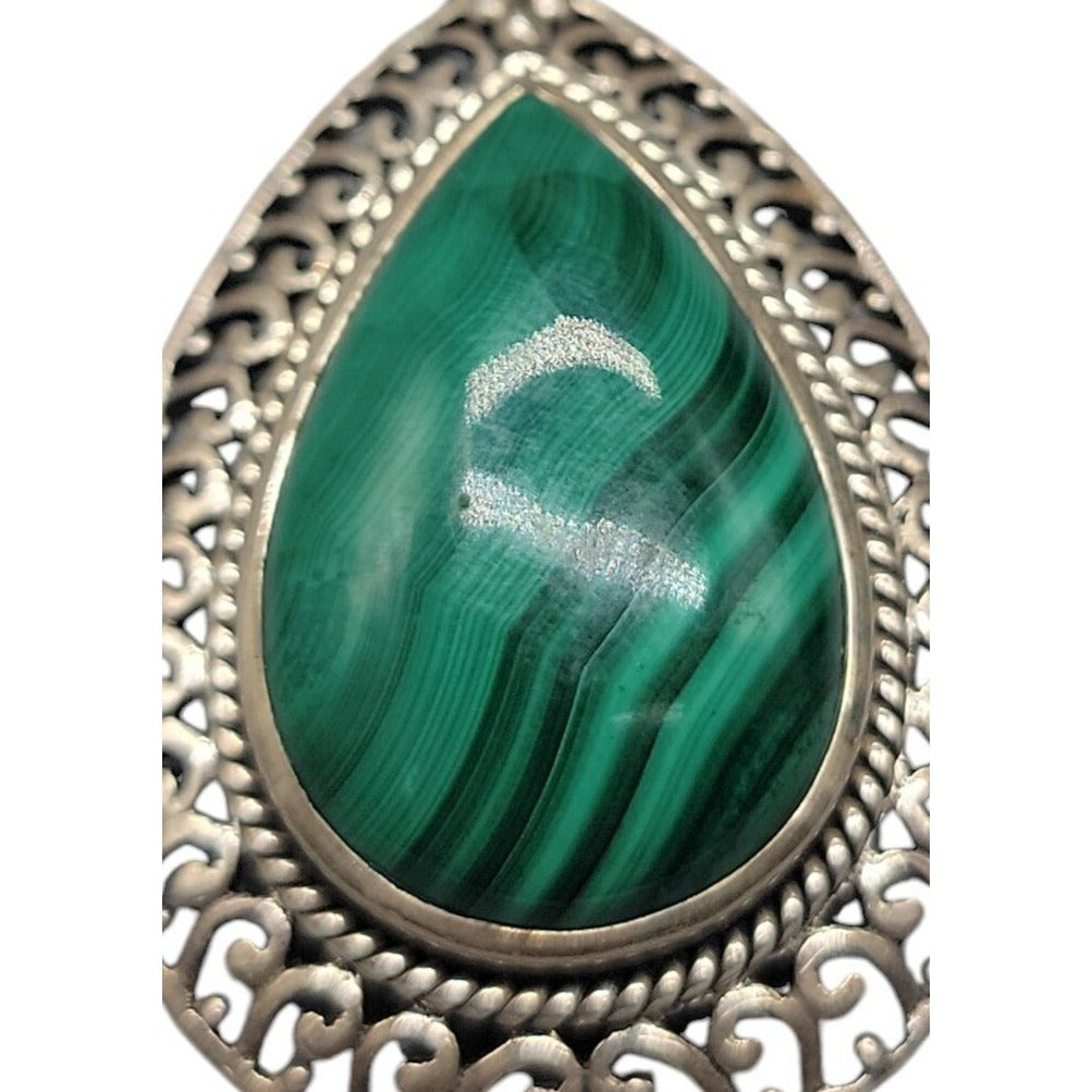 Doug Paulus Sterling Silver Malachite Pendant DP 925 India Teardrop Shaped