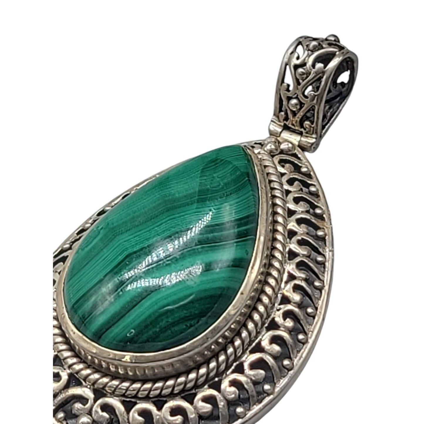 Doug Paulus Sterling Silver Malachite Pendant DP 925 India Teardrop Shaped