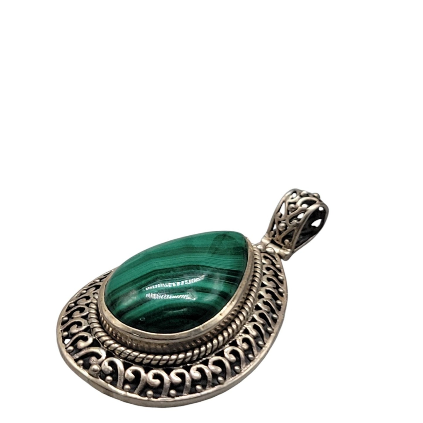 Doug Paulus Sterling Silver Malachite Pendant DP 925 India Teardrop Shaped