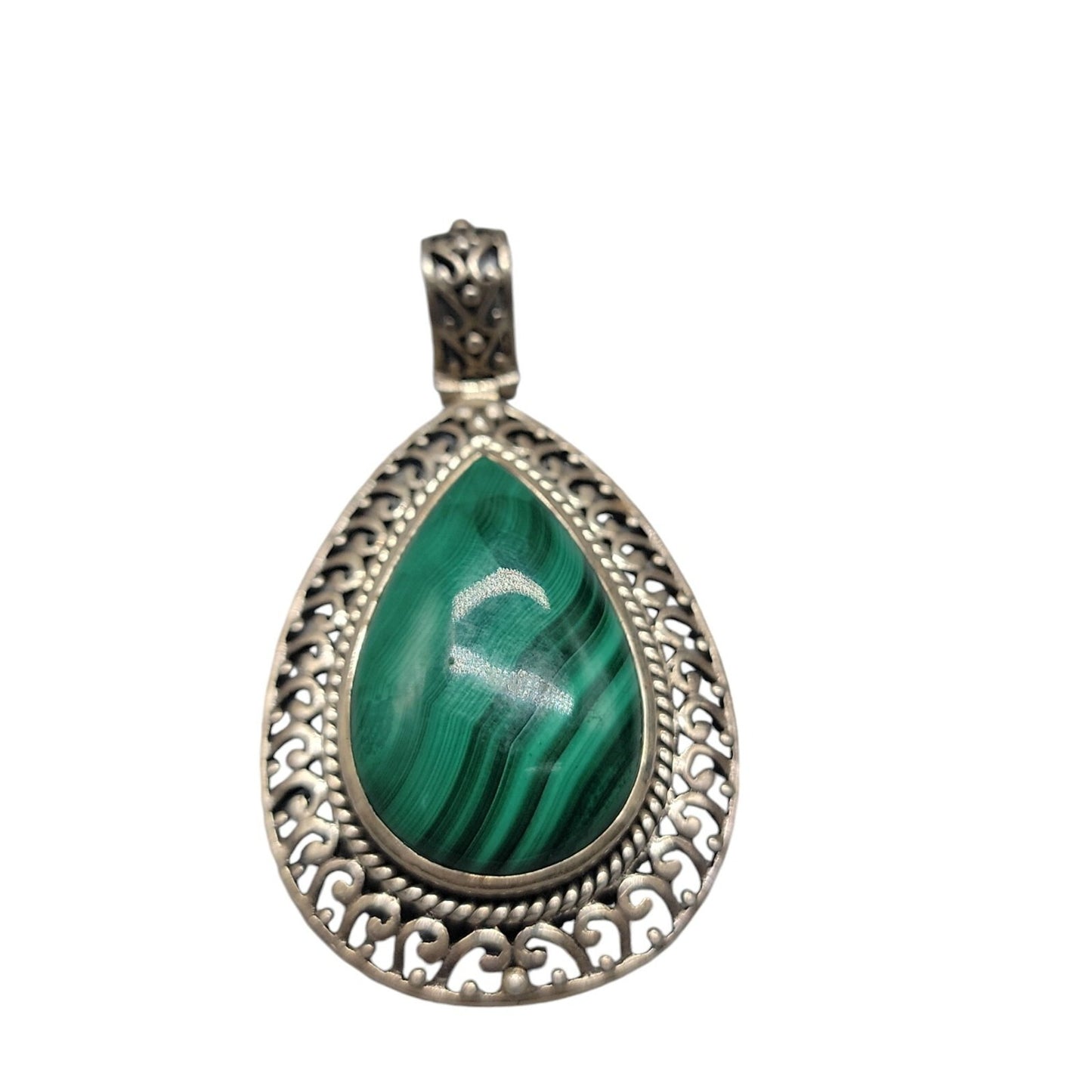Doug Paulus Sterling Silver Malachite Pendant DP 925 India Teardrop Shaped