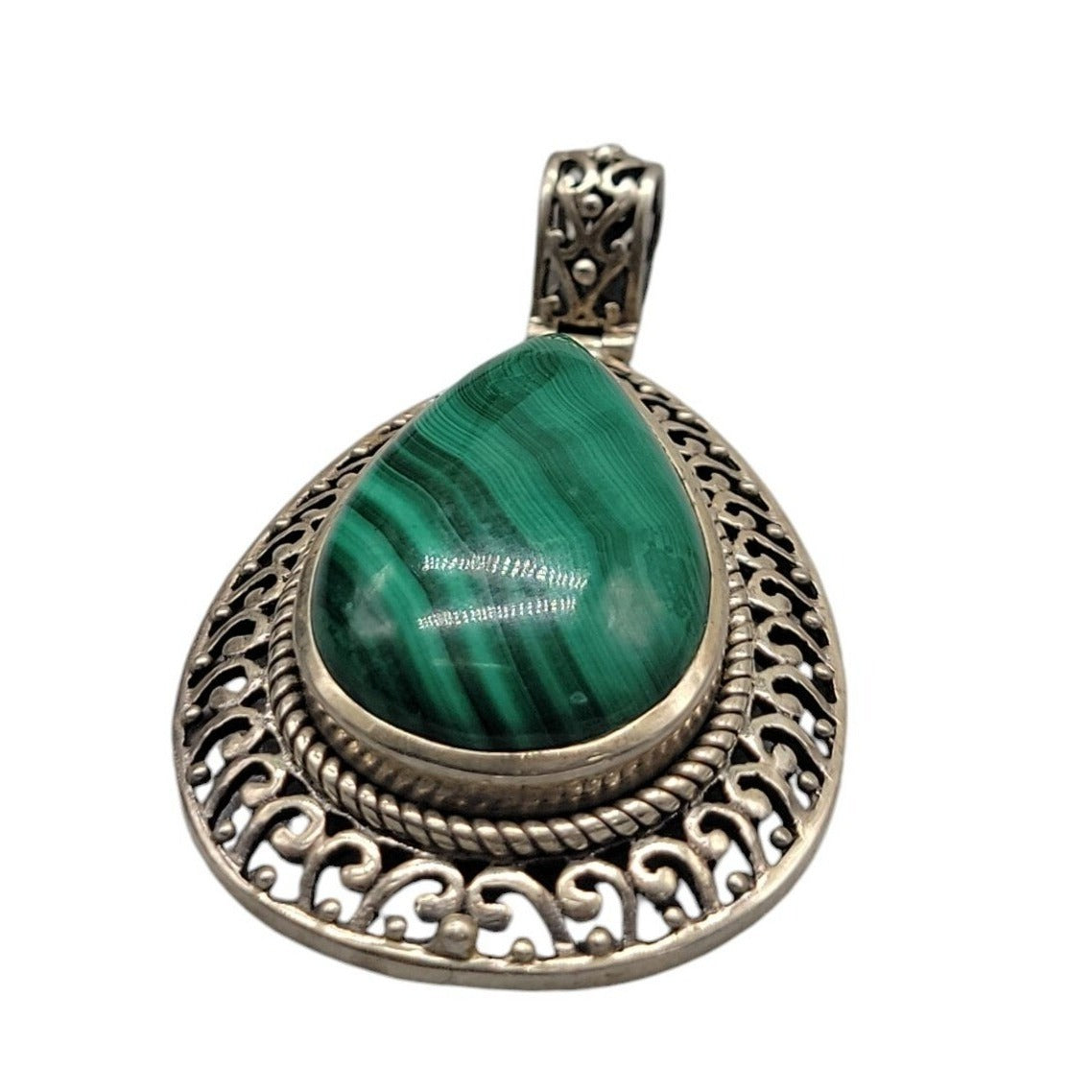 Doug Paulus Sterling Silver Malachite Pendant DP 925 India Teardrop Shaped
