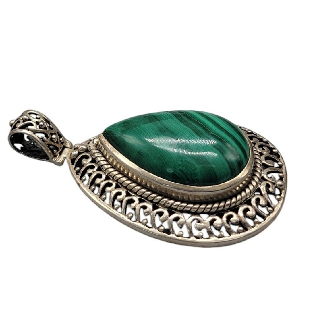 Doug Paulus Sterling Silver Malachite Pendant DP 925 India Teardrop Shaped
