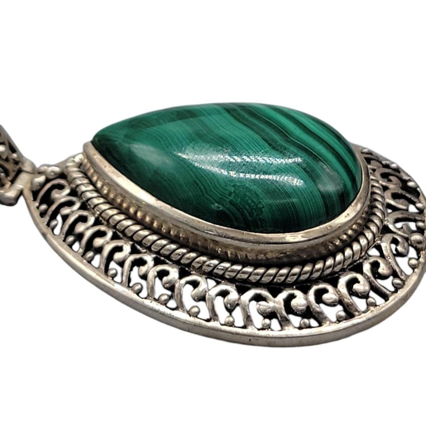 Doug Paulus Sterling Silver Malachite Pendant DP 925 India Teardrop Shaped