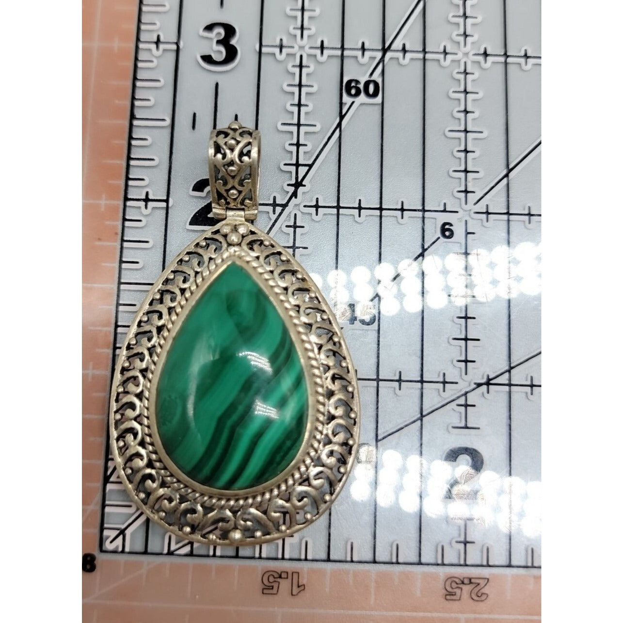 Doug Paulus Sterling Silver Malachite Pendant DP 925 India Teardrop Shaped