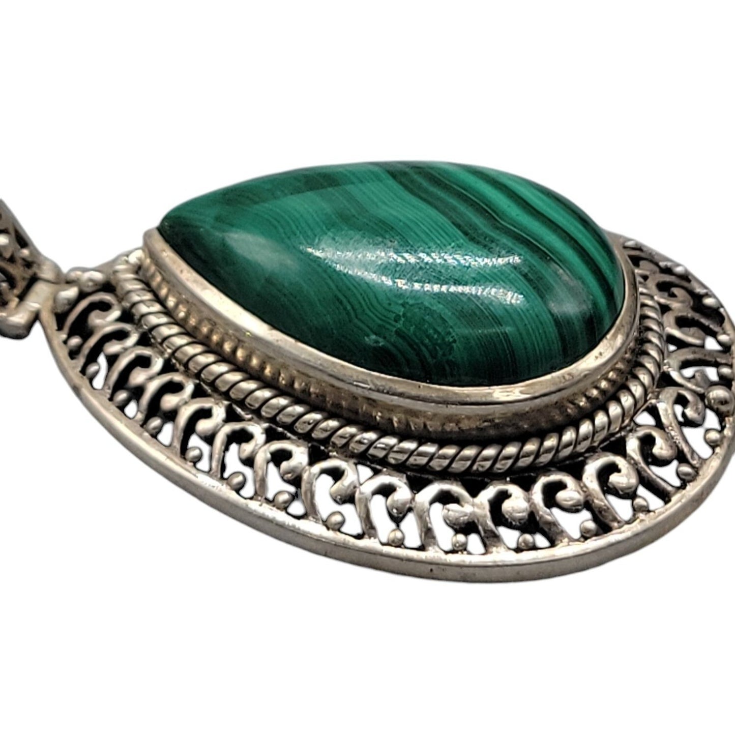 Doug Paulus Sterling Silver Malachite Pendant DP 925 India Teardrop Shaped