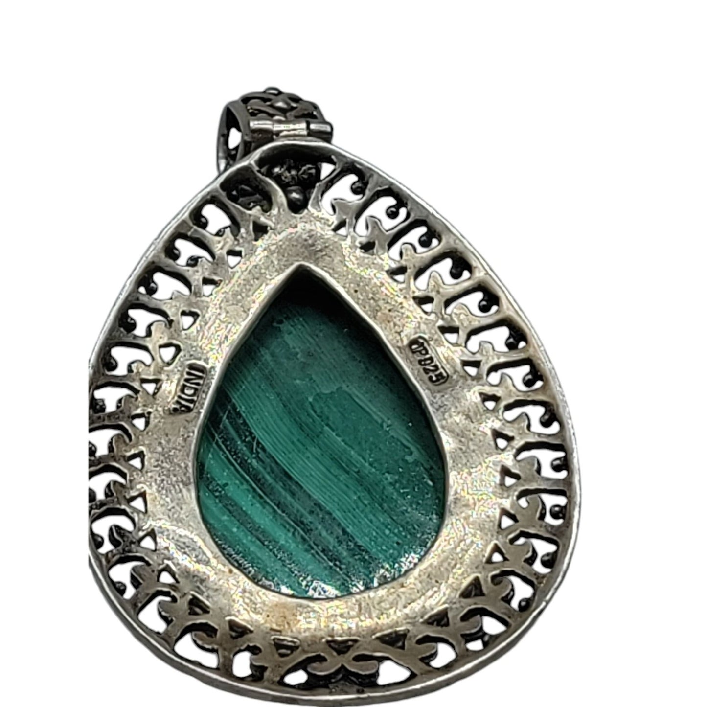 Doug Paulus Sterling Silver Malachite Pendant DP 925 India Teardrop Shaped