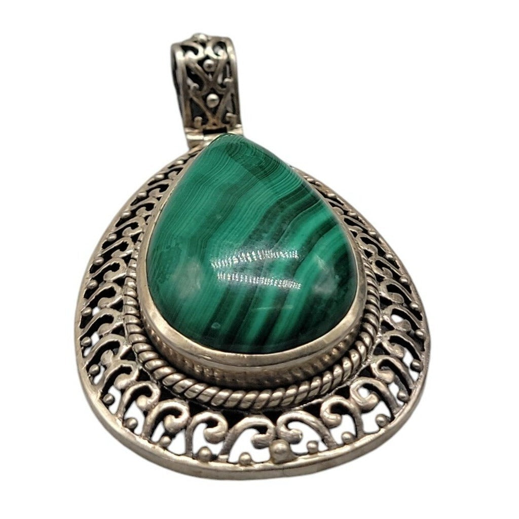 Doug Paulus Sterling Silver Malachite Pendant DP 925 India Teardrop Shaped