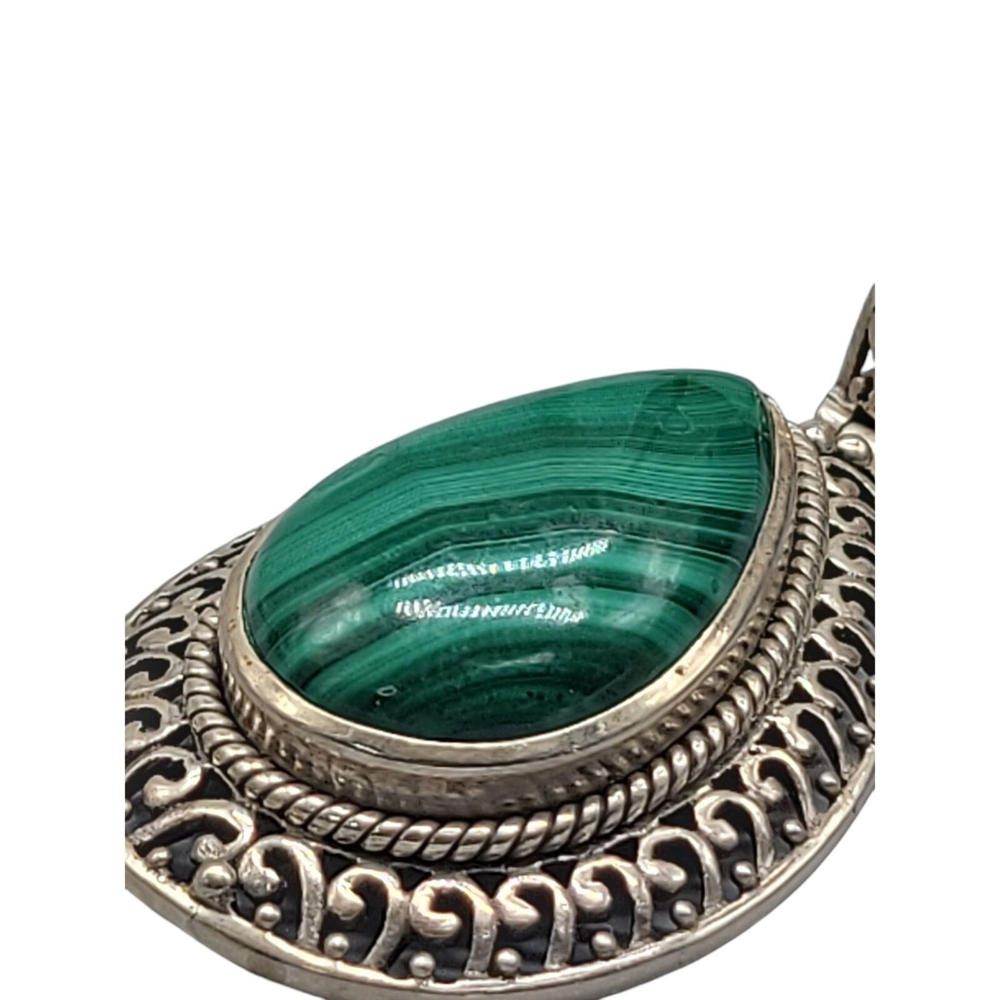 Doug Paulus Sterling Silver Malachite Pendant DP 925 India Teardrop Shaped
