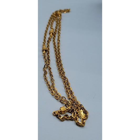 Roget Goldtone Necklace 37" Signed Gold Tone Chain Gold Nugget Stations Necklace